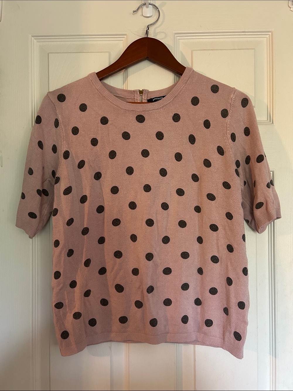 Premise Pink Short-Sleeve Polka Dot Knit Top